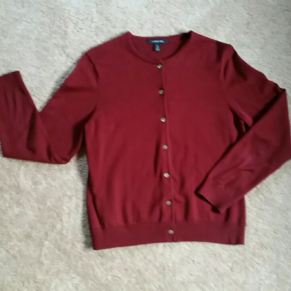 Land's End Cardigan Sweater in Dark Maroon